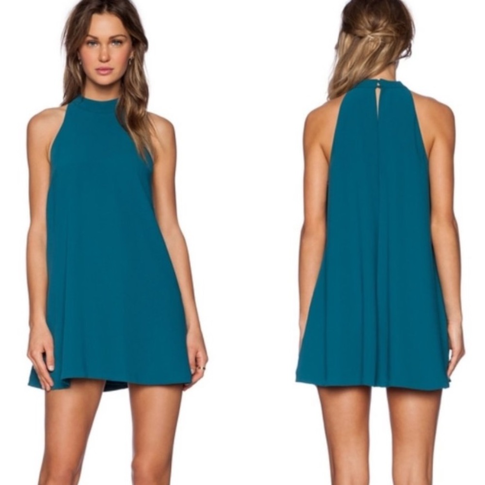 Lovers+Friends Revolve Lily Teal High Neck Swing Tunic Dress XS